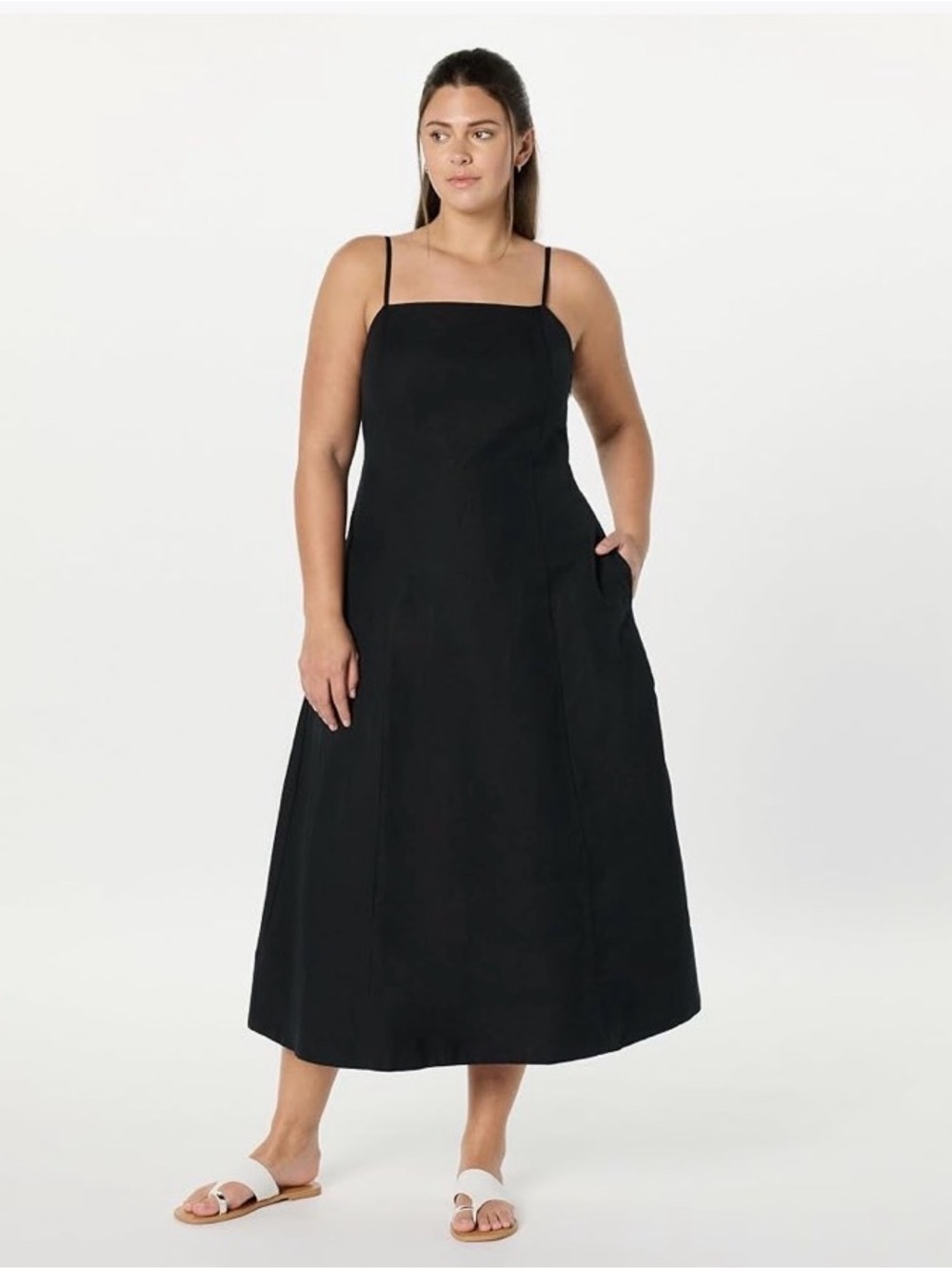The Drop Daphne Square Neck Linen Midi Dress. NWT